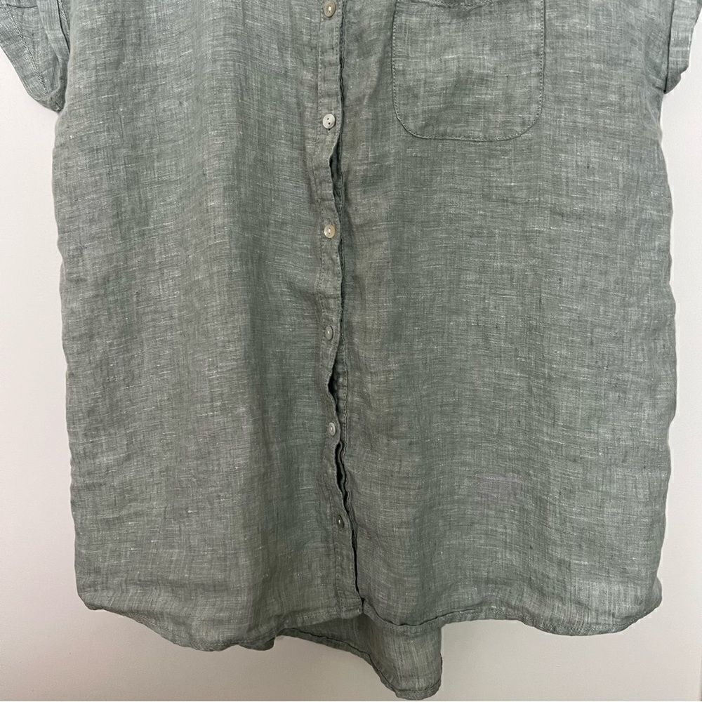 Rachel Zoe Shirt Blouse Womens Large Green Linen Woven Button Front Sleeveless - Picture 3 of 14